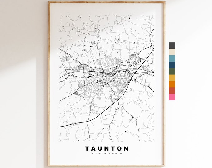 Taunton Map Print - Minimalist City Map Poster - Map Art - UK - Taunton Print - Taunton Poster - Different Colours Available