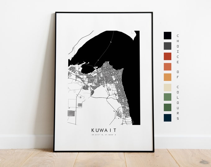 Kuwait Map Print - City Map Poster - Map Art - Map Wall Art - Kuwait City Map - Kuwait Print - Kuwait Poster - Wall Art - Asia
