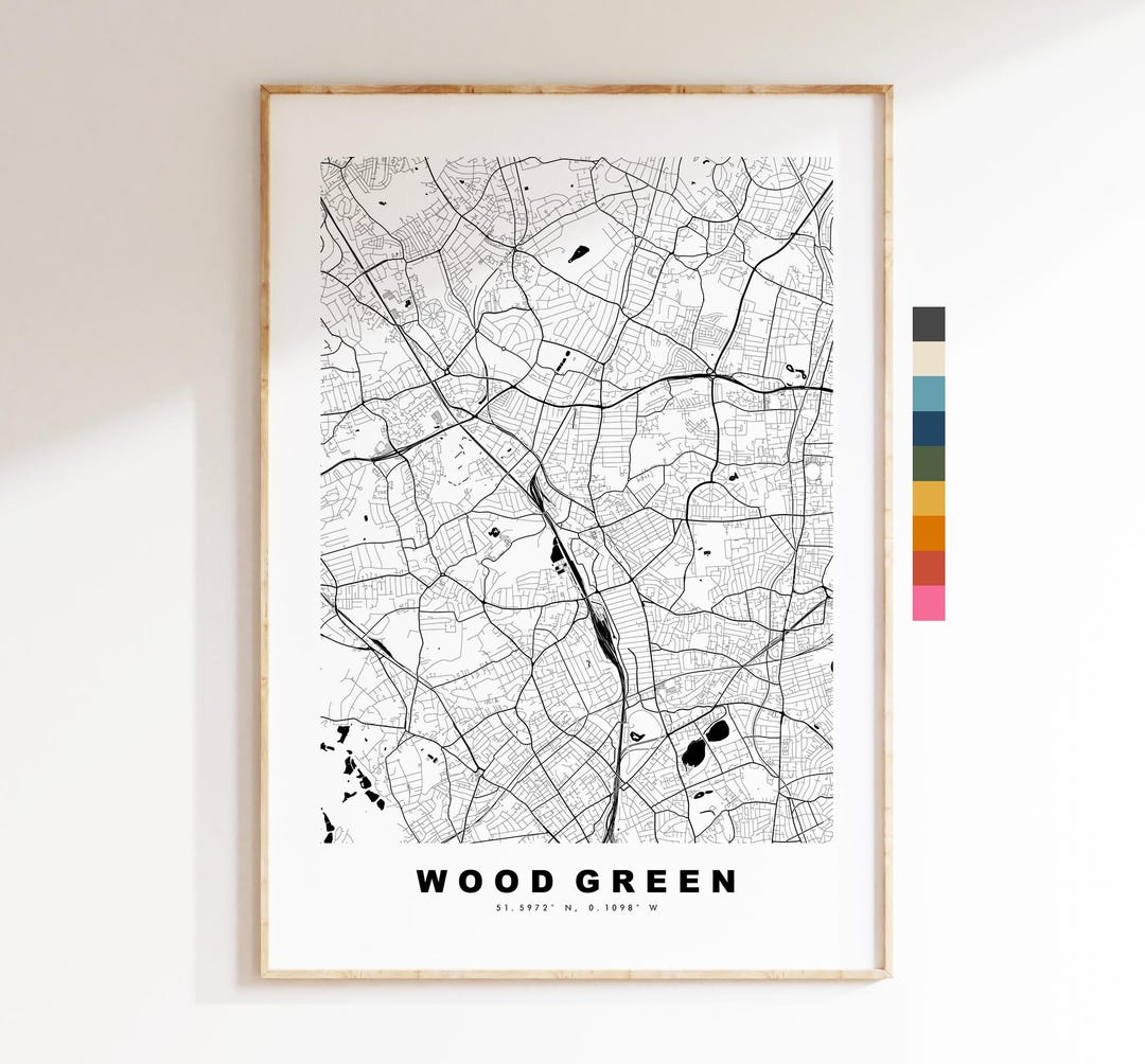 Wood Green Map Print - Minimalist City Map Poster - Map Art - UK - Wood ...