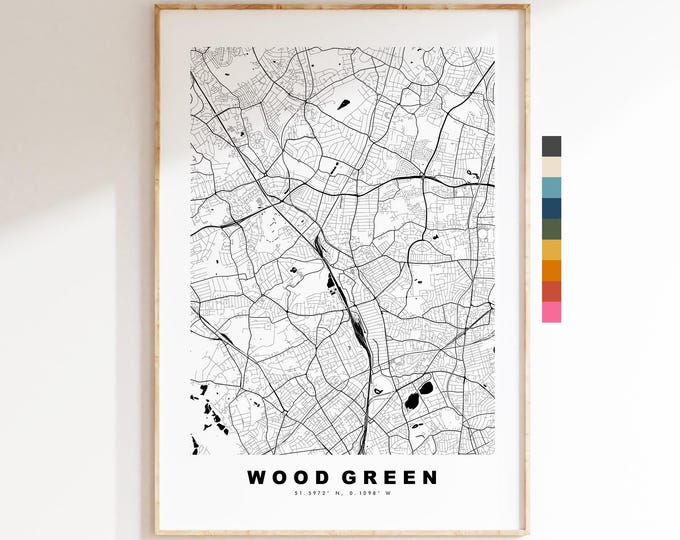 Wood Green Map Print - Minimalist City Map Poster - Map Art - UK - Wood Green Print - Wood Green, London - Different Colours Available