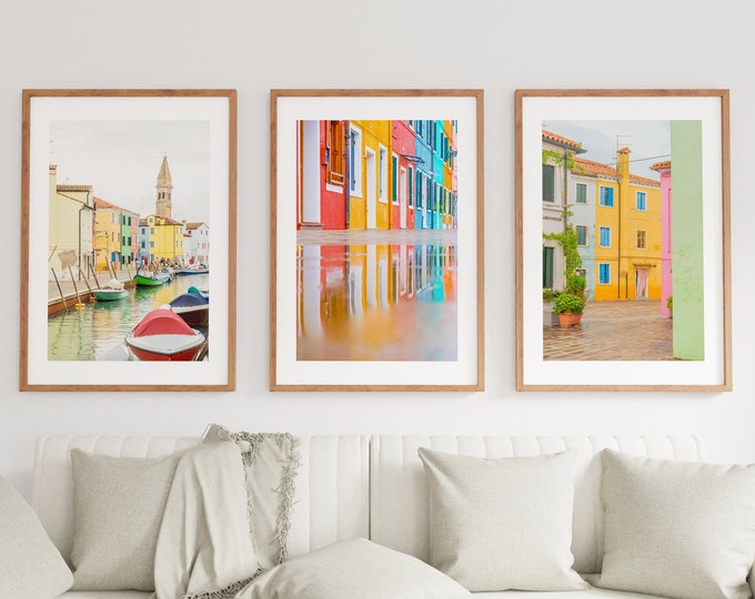 Burano Print Set of Three - Pastel Photography Print Set - Pastel Colours Print Set - Venice Photography - Colourful - Burano Houses