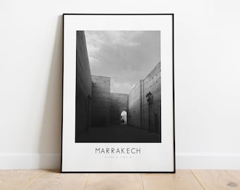 Posterafdruk stad Marrakech - zwart-wit minimalistische stadsafdruk - coördinaten - poster Marrakech - kunstafdruk Marrakech - Marokko - cadeau