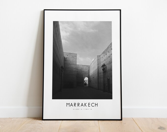 Marrakech City Poster Print - Black and White Minimalist City Print - Coordinates - Marrakech Poster - Marrakech Art Print - Morocco - Gift