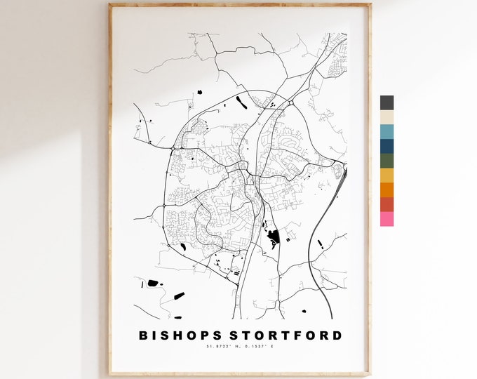Bishops Stortford Map Print - Minimalist City Map Poster - Map Art - UK - Bishops Stortford Print - Poster - Different Colours Available