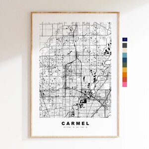 Carmel Carte de la ville Imprimer - impression de carte - art de la carte - estampes ou impressions encadrées - minimaliste - États-Unis