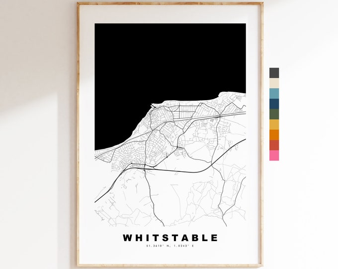 Whitstable Map Print - Minimalist City Map Poster - Map Art - UK - Whitstable Print - Whitstable Poster - Different Colours Available