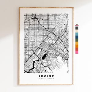 Irvine Carte de la ville Imprimer - impression de carte - art de la carte - estampes ou impressions encadrées - minimaliste - États-Unis