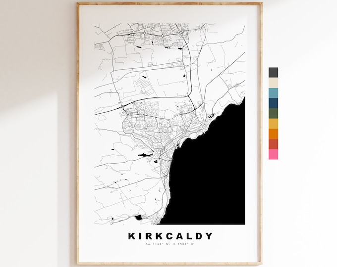 Kirkcaldy Map Print - Minimalist City Map Poster - Map Art - Scotland - Kirkcaldy Print - Kirkcaldy Poster - Different Colours Available