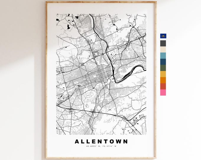 Allentown Map Print - City Map Poster - Map Art - USA City Maps - Allentown Print - Allentown Poster - Minimalist City Map - Pennsylvania