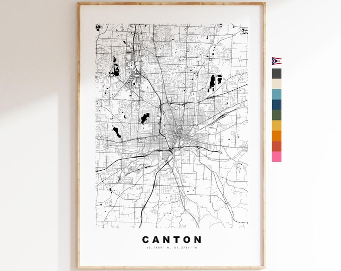 Canton Map Print - City Map Poster - Map Art - USA City Maps - Canton Print - Canton Poster - Minimalist City Map - Ohio