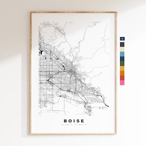 Boise Carte de la ville Imprimer - impression de carte - art de la carte - estampes ou impressions encadrées - minimaliste - États-Unis