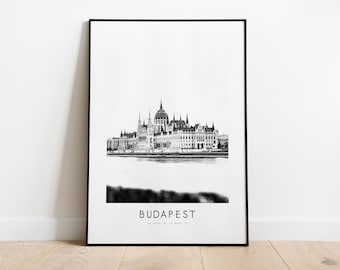 Budapest City Poster Print - Black and White Minimalist City Print - Coordinates - Budapest Poster - Budapest Art Print - Hungary - Gift