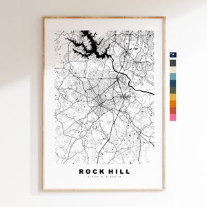 Rock Hill Carte de la ville Imprimer - impression de carte - art de la carte - estampes ou impressions encadrées - États-Unis