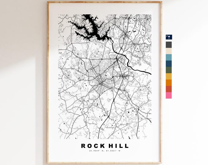 Rock Hill Map Print - City Map Poster - Map Art - USA City Maps - Rock Hill Print - Rock Hill Poster - Minimalist City Map - South Carolina