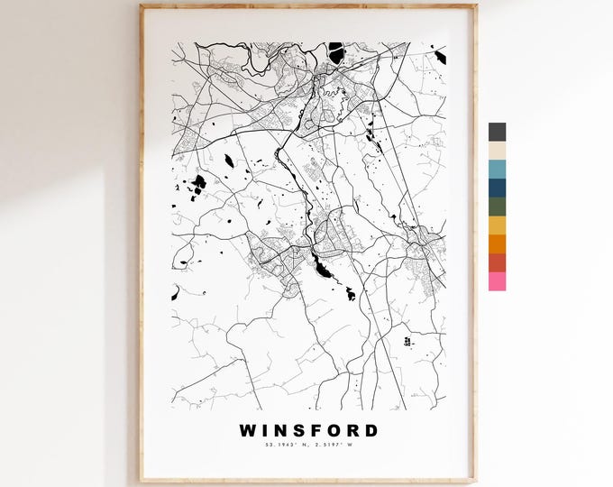 Winsford Map Print - Minimalist City Map Poster - Map Art - UK - Winsford Print - Winsford, Cheshire - Different Colours Available