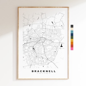 Impresión de mapa de Bracknell - Póster de mapa de ciudad minimalista - Arte de pared con mapas - Reino Unido - Impresión de Bracknell - Póster de Bracknell - Diferentes colores disponibles