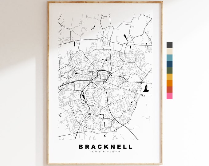 Bracknell Map Print - Minimalist City Map Poster - Map Wall Art - UK - Bracknell Print - Bracknell Poster - Different Colours Available