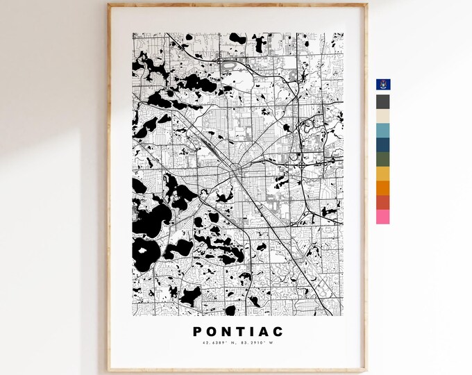 Pontiac Map Print - City Map Poster - Map Art - USA City Maps - Pontiac Print - Pontiac Poster - Minimalist City Map - Michigan