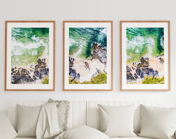 Rocky Beach Print Set - Cornwall Photography Prints - Coastal Wall Art - Turquoise - Green - Blue - Modern - Minimalist - Bathroom - Prints