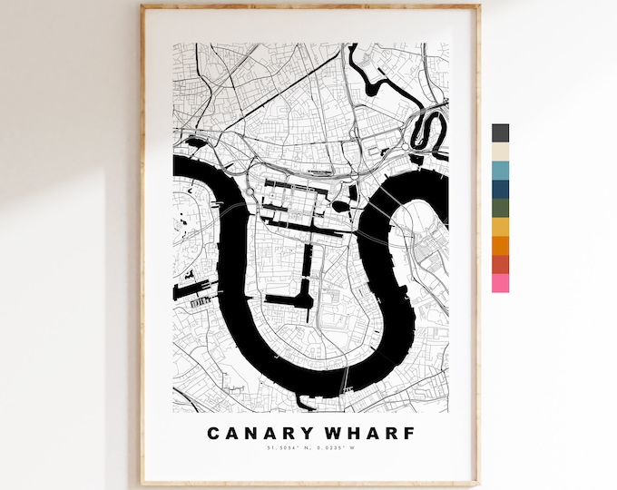 Canary Wharf Map Print - Minimalist City Map Poster - Map Art - London, UK - Canary Wharf Print - Poster - Different Colours Available