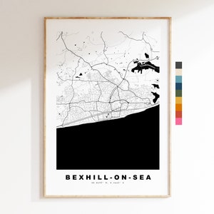Bexhill Karte Druck - Minimalistische Stadt Karte Poster - Karte Wandkunst - UK - Bexhill On Sea Print - Bexhill Poster - verschiedene Farben erhältlich