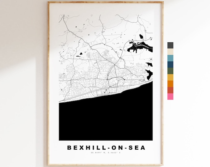 Bexhill Map Print - Minimalist City Map Poster - Map Wall Art - UK - Bexhill On Sea Print - Bexhill Poster - Different Colours Available