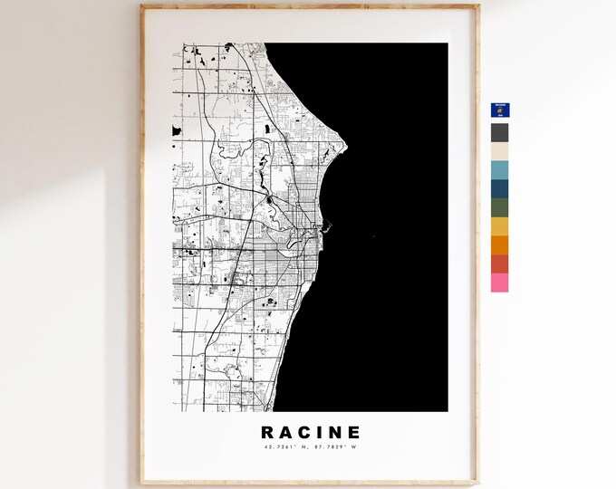 Racine Map Print - City Map Poster - Map Art - USA City Maps - Racine Print - Racine Poster - Minimalist City Map - Wisconsin