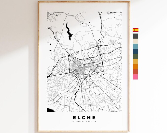 Elche Map Print - City Map Poster - Map Art - Map Wall Art - Spain City Maps - Elche Print - Elche Poster - Minimalist City Map