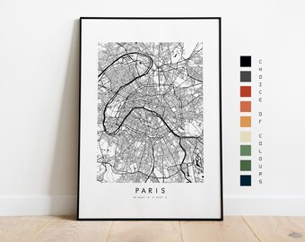 Paris Map Print - City Map Poster - Map Art - Map Wall Art - France City Map - Paris Print - Paris Poster - Wall Art - Europe - Minimalist