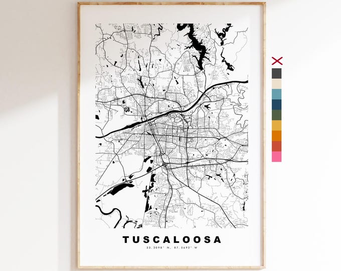Tuscaloosa Map Print - City Map Poster - Map Art - USA City Maps - Tuscaloosa Print - Tuscaloosa Poster - Minimalist City Map - Alabama