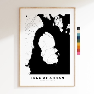 Arran Map Print - Pôster de mapa minimalista - Arte de parede de mapa - Escócia - Impressão da Ilha de Arran - Pôster de Arran - Cores diferentes disponíveis