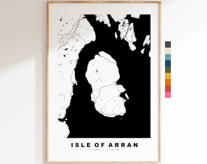 Arran Map Print - Minimalist Map Poster - Map Wall Art - Scotland - Isle of Arran Print - Arran Poster - Different Colours Available
