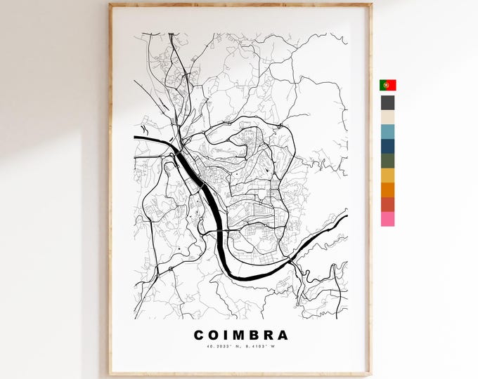 Coimbra Map Print - City Map Poster - Map Art - Map Wall Art - Portugal City Maps - Coimbra Print - Coimbra Poster - Minimalist City Map