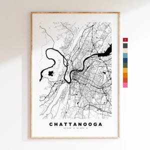 Chattanooga Carte de la ville Imprimer - impression de carte - art de la carte - estampes ou impressions encadrées - États-Unis