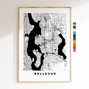 Bellevue Carte de la ville Imprimer - impression de carte - art de la carte - estampes ou impressions encadrées - États-Unis