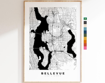 Bellevue Map Print - City Map Poster - Map Art - USA City Maps - Bellevue Print - Bellevue Poster - Minimalist City Map - Washington
