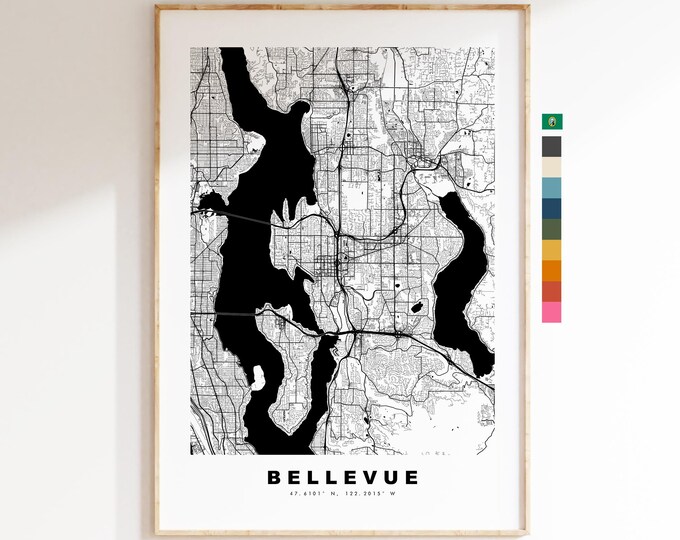 Bellevue Map Print - City Map Poster - Map Art - USA City Maps - Bellevue Print - Bellevue Poster - Minimalist City Map - Washington