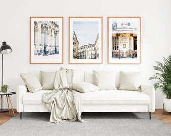 Paris Print Set x3 - Paris Photography Prints - Contemporary - Soft Tones - Neutral Decor - Paris Prints - Paris Poster - Paris Art - Blue