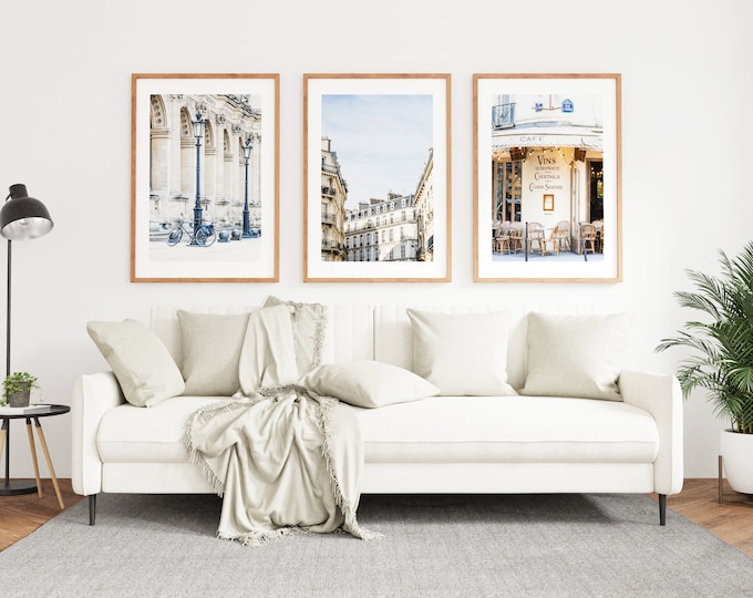 Paris Print Set x3 - Paris Photography Prints - Contemporary - Soft Tones - Neutral Decor - Paris Prints - Paris Poster - Paris Art - Blue