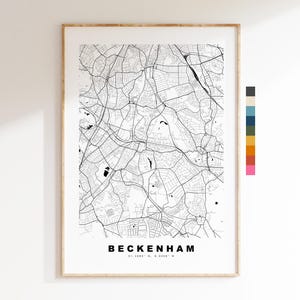 Impresión del mapa de Beckenham - Póster minimalista de mapa de la ciudad - Arte cartográfico - Reino Unido - Impresión de Beckenham - Beckenham, Londres - Diferentes colores disponibles
