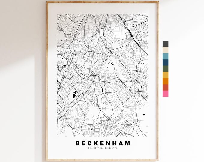 Beckenham Map Print - Minimalist City Map Poster - Map Art - UK - Beckenham Print - Beckenham, London - Different Colours Available
