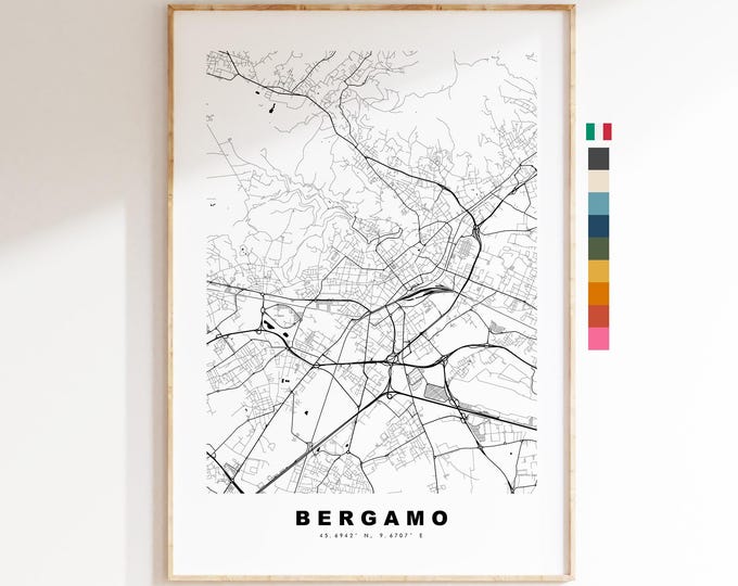 Bergamo Map Print - City Map Poster - Map Art - Map Wall Art - Italy City Maps - Bergamo Print - Bergamo Poster - Minimalist City Map