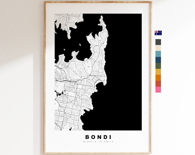 Bondi Map Print - City Map Poster - Map Wall Art - Australia City Maps - Bondi Print - Bondi Poster - Minimalist City Map - Australia