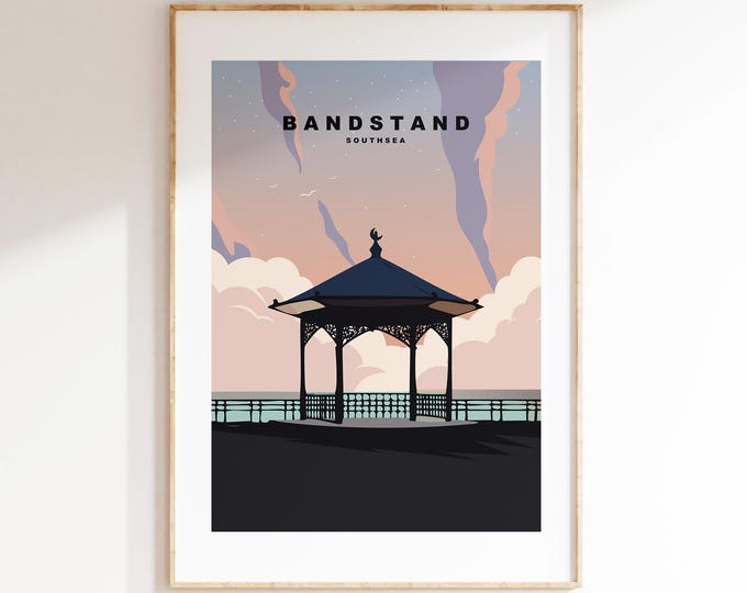 Southsea Bandstand Travel Poster (Sunset) - Wall Art Print - Southsea and Portsmouth Travel Posters - Prints or Framed Prints