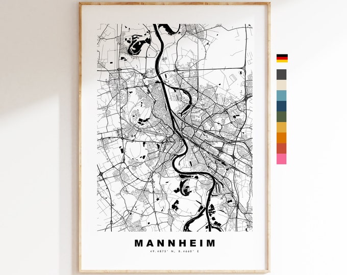 Mannheim Map Print - City Map Poster - Map Wall Art - Germany City Maps - Mannheim Print - Mannheim Poster - Minimalist City Map - Germany