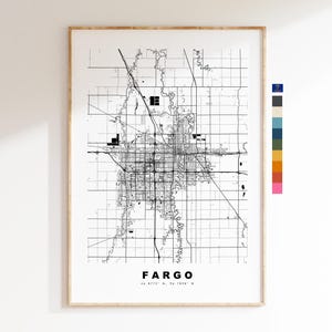 Fargo Carte de la ville Imprimer - impression de carte - art de la carte - estampes ou impressions encadrées - minimaliste - États-Unis