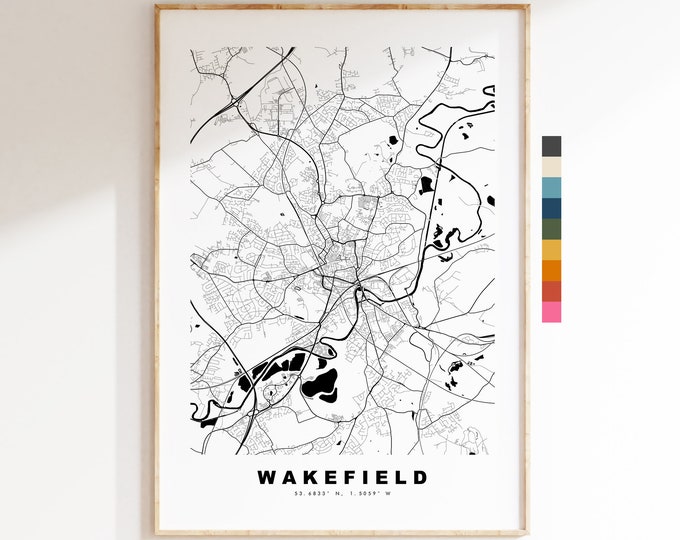Wakefield Map Print - Minimalist City Map Poster - Map Art - UK - Wakefield Print - Wakefield Poster - Different Colours Available