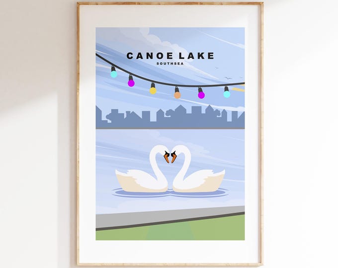Canoe Lake Travel Poster - Wall Art Print - Southsea and Portsmouth Travel Posters - Minimalist Retro Style - Prints or Framed Prints