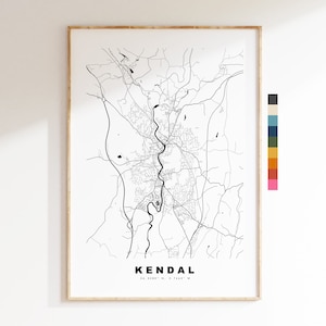 Impresión de mapa de Kendal - Póster de mapa de ciudad minimalista - Arte de pared con mapas - Reino Unido - Impresión de Kendal - Póster de Kendal - Diferentes colores disponibles