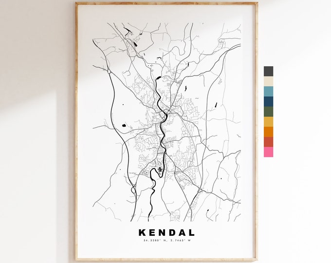 Kendal Map Print - Minimalist City Map Poster - Map Wall Art - UK - Kendal Print - Kendal Poster - Different Colours Available